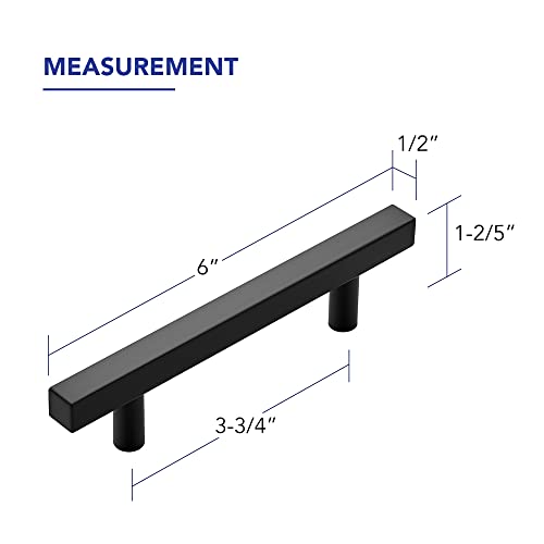 Matte Black Cabinet Handles Drawer Pulls 3.75 Inch CC 25 Pack - color: Matte Black Square T-Shaped, size: 3-3/4" Hole Center