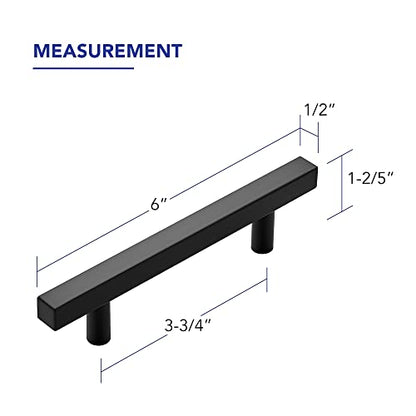 Matte Black Cabinet Handles Drawer Pulls 3.75 Inch CC 25 Pack - color: Matte Black Square T-Shaped, size: 3-3/4" Hole Center