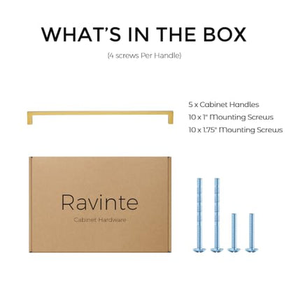 Ravinte Brushed Brass Solid Pulls Cabinet Handles 12-3/5 Inch 5 Pack - size: 12-3/5 Inch Hole Center