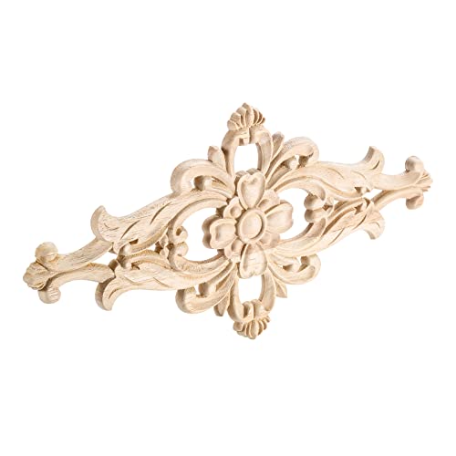 2Pcs Wood Carved Appliques Central Wooden Carving Onlays Furniture Decals - size: 2-Pack, 16 x 8 inches