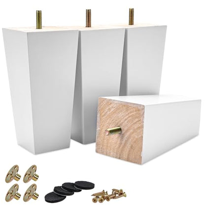 8 Inch / 20cm Wooden Furniture Legs, Set of 4 Solid Wood White Pyramid Sofa Legs Couch Feets with Hanger Bolt & Screws, Mid-Century Modern Furniture Replacement Feet for Home DIY - color: White, size: 8"/20cm
