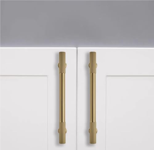 10-Pack 3-1/2 Inch Hole Center Brushed Brass Cabinet Pulls Solid Heavy Duty Cabinet Pull is Suitable for Drawers Dressers Handles Kitchens Bathroom cabinets - color: Brushed Brass, size: 3-1/2 Inch(89mm) hole center