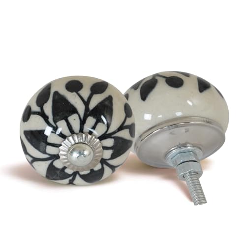 Ceramic Cabinet Knobs Set of 12, Black White Drawer Pulls - color: Black & White