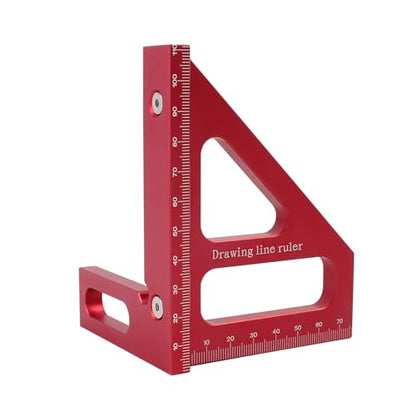 3D Multi-Angle Measuring Ruler,45/90 Degree Aluminum Alloy Woodworking Square Protractor,Drawing Line Ruler, Miter Triangle Ruler High Precision Layout Measuring Tool for Engineer Carpenter,R - color: Red (Metric)