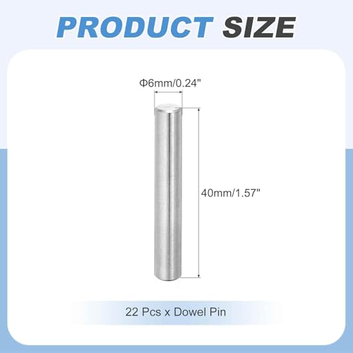 MECCANIXITY 22Pcs Dowel Pin 6mm x 40mm Shelf Support Pin 304 Stainless Steel Shelf Pegs for Shelves Cabinets Furniture Nickel Plated, Silver Tone - size: 6mm x 40mm