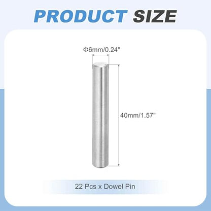 MECCANIXITY 22Pcs Dowel Pin 6mm x 40mm Shelf Support Pin 304 Stainless Steel Shelf Pegs for Shelves Cabinets Furniture Nickel Plated, Silver Tone - size: 6mm x 40mm