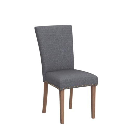COLAMY Upholstered Parsons Dining Chairs Set of 4, Fabric Dining Room Kitchen Side Chair with Nailhead Trim and Wood Legs - Dark Grey - color: F-darkgrey, size: Set of 4