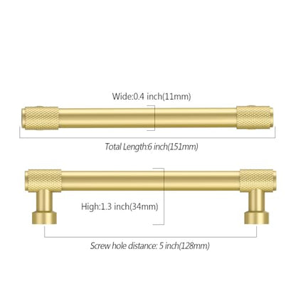 Amerdeco 10 Pack Brushed Gold Knurled Cabinet Pulls 5 Inch(128mm) Hole Center Kitchen Cabinet Handles Drawer Pulls Cabinet Hardware ZH0034 - color: Brushed Gold, size: 5"/128MM Hole Center