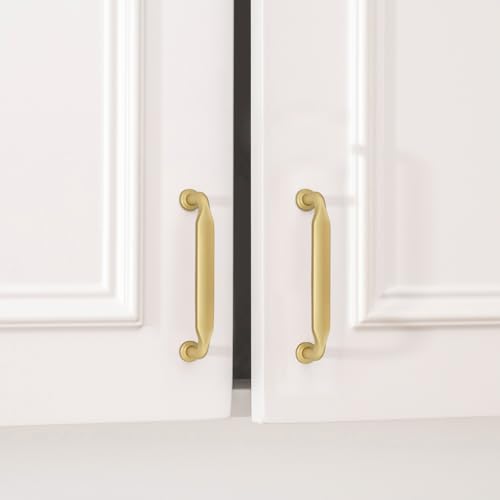 Goldenwarm 10 Pack 3 Inch Brushed Brass Cabinet Pulls Solid Cabinet Handle - color: Brushed Brass, size: 3 Inch Hole Center