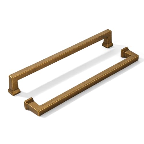khtumeware 10 Pack 10inch(256mm) Hole Center Vintage Antique Brass Cabinet Pulls Heavy-Duty Solid Cabinet Hardware Pulls for Kitchens, bathrooms and Dresser Handle - color: Antique Brass, size: 10inch(256mm) hole center