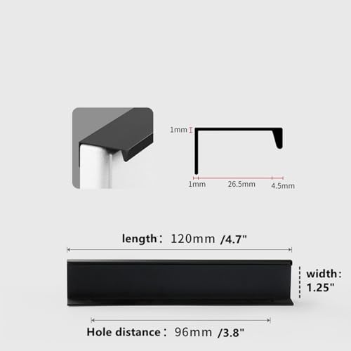10 Pack Cabinet Handle Hidden Black Drawer Edge Pulls, Modern Style Dressing Table Wardrobe Kitchen Wall Cabinet Finger Edge Handle (Black, Length 4.7"/Hole Distance 3.8") - size: Length 4.7"/Hole Distance 3.8"