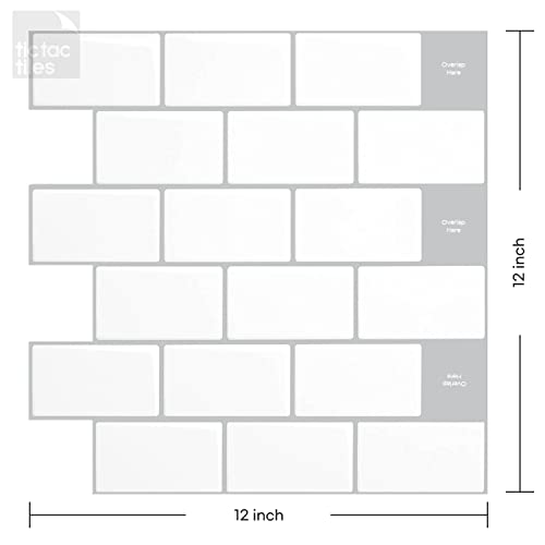 Tic Tac Tiles Peel & Stick Subway Tile Backsplash, White, 10 Sheets - color: Mono White