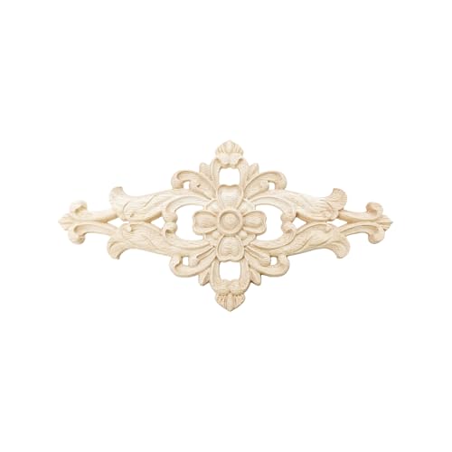 1PC Large Wood Carved Applique Onlay, Unpainted Decorative Wooden Centerpiece Decal for Furniture, Door, Cabinet, Wall, Mirror, Bed, Mantel, DIY Home Decor, 27x14cm/10.63"x5.51"