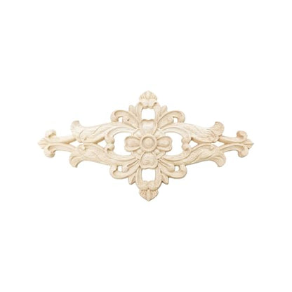 1PC Large Wood Carved Applique Onlay, Unpainted Decorative Wooden Centerpiece Decal for Furniture, Door, Cabinet, Wall, Mirror, Bed, Mantel, DIY Home Decor, 27x14cm/10.63"x5.51"