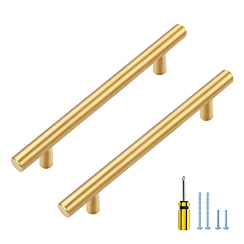 Ravinte Brushed Brass Cabinet Handles, 5 Pack Drawer Pulls, 4 in - size: 4 Inch Hole Centers