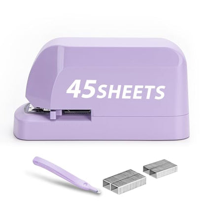 Heavy Duty Electric Stapler Value Pack, 45 Sheet Capacity, Includes 1500 Staples & Staple Remover, No-Jam, Faster Stapling, Automatic Stapler Desktop,AC Adapter Powered (Purple) - color: Purple