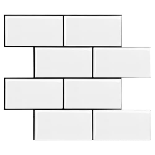 STICKGOO 10-Sheet Backsplash Peel and Stick Subway Tile, Self Adhesive Vinyl Wall Tiles, Stick on Backsplash for Kitchen and Bathroom(Thicker Design, White with Black Grout) - color: White With Black Grout