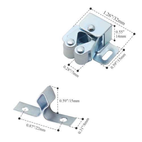 12 Pcs Double Roller Catch Cabinet Latches, Silver
