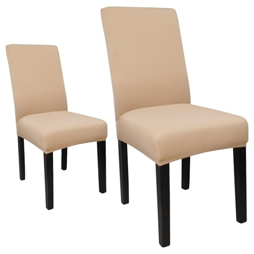 Dining Room Chair Covers Set of 2, Stretch Solid Color Parsons Chair Slipcovers Spandex Removable Washable Kitchen Chair Protector Cover for Dining Room, Hotel, Ceremony - color: Khaki, size: Pack of 2