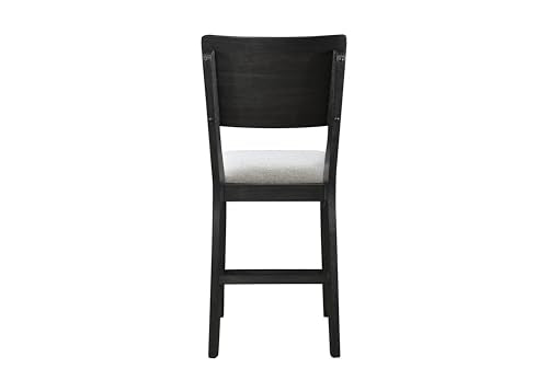 5pc Counter Height Dining Set Storage Table Single Pedestal Round Black Gray Natural Grain Integrated Turntable Drop Leaves Built in Shelving Fabric Upholstery Chairs