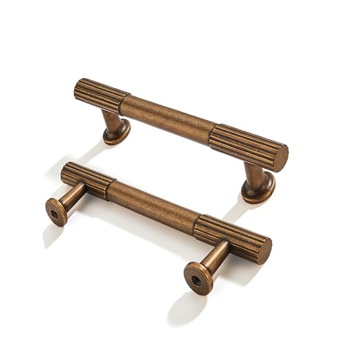 10-Pack 3 Inch Hole Center Antique Brass Cabinet Pulls Solid Heavy Duty Cabinet Pull is Suitable for Drawers Dressers Handles Kitchens Bathroom cabinets - color: Antique Brass, size: 3 Inch(76mm) hole center
