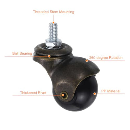 uxcell 1.5 Inch Ball Caster Wheels, 4pcs Threaded Stem Caster 360 Degree Rotatable Caster Wheels for Furniture, Bronze Tone - color: Bronze Tone, size: 1.5 Inch