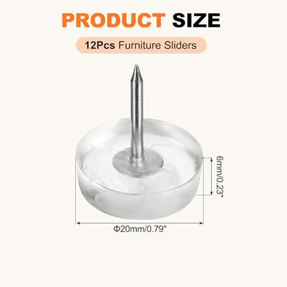 uxcell 12Pcs Furniture Sliders, 20mm Round Plastic Furniture Guides Nail-on Pads, Hardwood Floor Protectors for Chair, Table, Desk, Cabinet Leg, Transparent - size: 20 mm