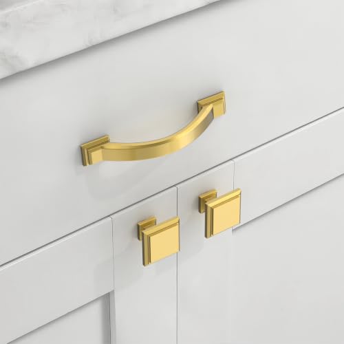 Asidrama 10 Pack 3 Inch(76mm) Vibrant Brushed Moderne Brass Cabinet Pulls Heavy-Duty Solid Kitchen Cabinet Handles Drawer Hardware for Bathrooms Cabinets 3150 - color: Vibrant Brushed Moderne Brass, size: 3" Hole Center(76mm), style: 10 Pack