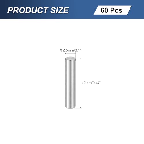 uxcell 60Pcs M2.5 x 12mm 304 Stainless Steel Dowel Pin, Cylindrical Shelf Support Peg Pin Parallel Pin Fastener for Mechanical Manufacturing, Industry, Furniture Installation, Silver - size: M2.5x12mm