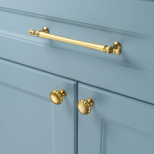 6-1/4 Inch Brushed Gold Cabinet Pulls 10 Pack French Style P2408 - color: Brushed Gold, size: 6-1/4" Hole Centers-10 Pcs