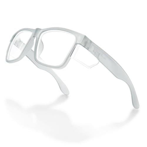 Safety Glasses ANSI Z87.1 - Anti-Fog Impact Resistant Protective Eyewear for Men & Women - Removable Side Shields - color: Transparent Gray Elastic Coating / Clear Lenses