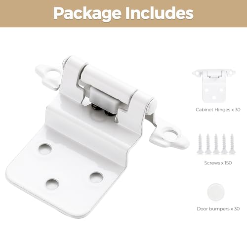 30 Pack 15 Pair White Cabinet Hinges, 3/8" Inset Semi-Concealed Hinges - color: White, size: 3/8" Inset
