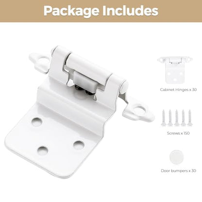 30 Pack 15 Pair White Cabinet Hinges, 3/8" Inset Semi-Concealed Hinges - color: White, size: 3/8" Inset
