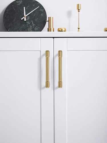 10 Pack 3 3/4"(96mm) Cabinet Handles Brushed Gold Pulls Satin Brass Drawer Pulls Kitchen Hardware for Cabinets Cupboard Handles - color: Brushed Gold/Brass, size: 3-3/4"(96mm) hole center