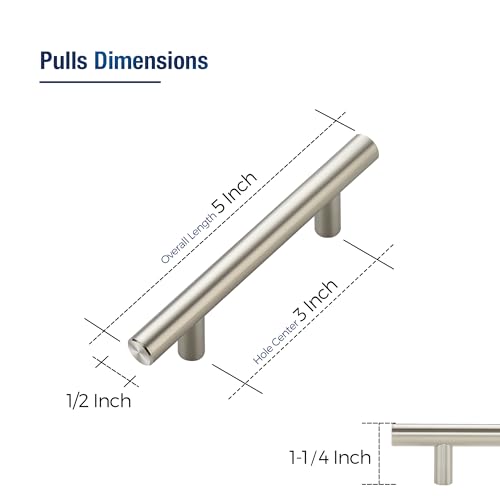 20 Pack Brushed Nickel Cabinet Handles, 3 in Hole Center Cabinet Pulls - color: Brushed Nickel, size: 3 in Hole Center