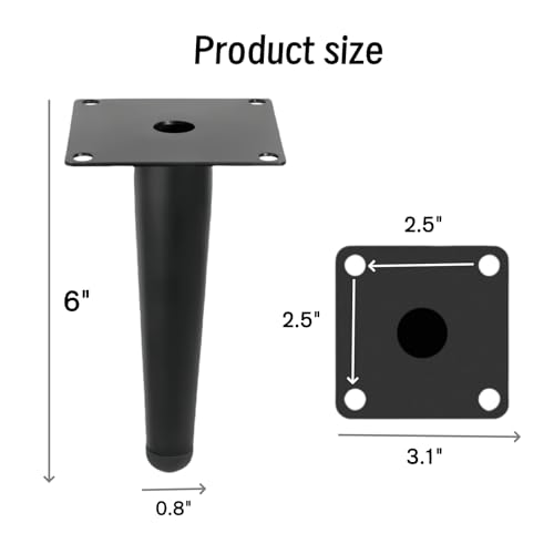 6 Inch Black Furniture Couch Cabinet Dresser Legs Set of 4 - color: Black, size: 6"-Set of 4