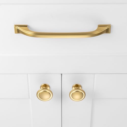 Brushed Gold Cabinet Knobs Round Kitchen Pulls 10 Pack 8222 - color: Brushed Gold, size: 1-1/4 Inches, style: 10 Pack Round Knob