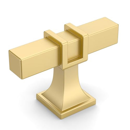 Amerdeco 10 Pack Brushed Gold Cabinet Knobs 1.46 Inch(37mm) Single Hole Cabinet Handles Rectangle Dresser Knobs Drawer Knobs and Pulls for Bathroom Cabinets ZH0067 - color: Brushed Gold, size: 1.46"/37MM