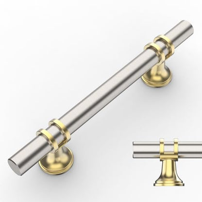 Amerdeco 10 Pack Brushed Satin Nickel and Gold Cabinet Pulls 3.75 Inch(96MM) Hole Centers Kitchen Cabinet Handles Cabinets Hardware Drawer Pulls ZH0058 - color: Gold+Brushed Satin Nickel, size: 3.75"/96MM Hole Center
