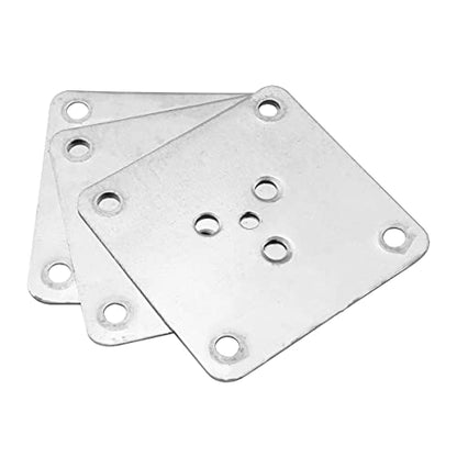 4pcs Metal Square Furniture Leg Connector Plates (Silver, 70 x 70mm/ 2.75 x 2.75, 5.5mm/ 0.22) - Mid-Century Style - For Sofas, Seats, Ottomans, Table Cabinets - Screw-In Installation