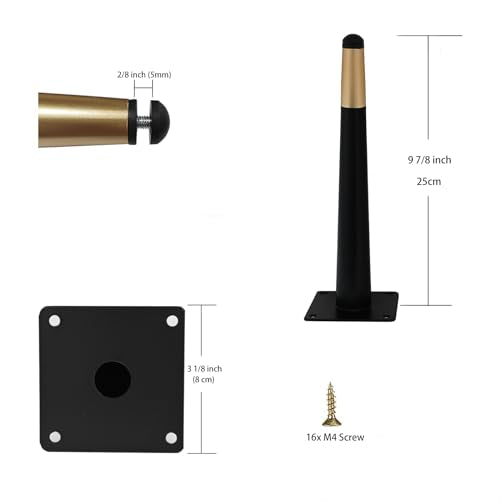 4pcs 9 7/8 inch (25cm) Black & Gold Metal Furniture with Level Feet - color: Black Gold, size: 9 7/8 inch