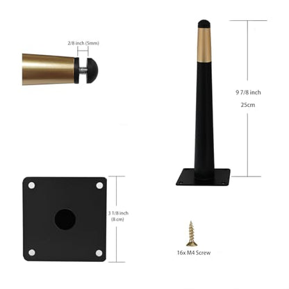 4pcs 9 7/8 inch (25cm) Black & Gold Metal Furniture with Level Feet - color: Black Gold, size: 9 7/8 inch