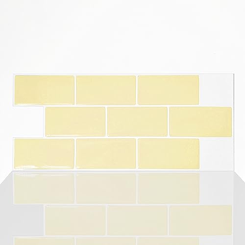 Alwayspon 10 Sheets Yellow Cream 3D Vinyl Backsplash Subway Sticker Peel and Stick, Self-Adhesive Wall Tile Transfer Wall Sticker Sheets for Kithchen Bathroom, 12x6inch - color: Dj106