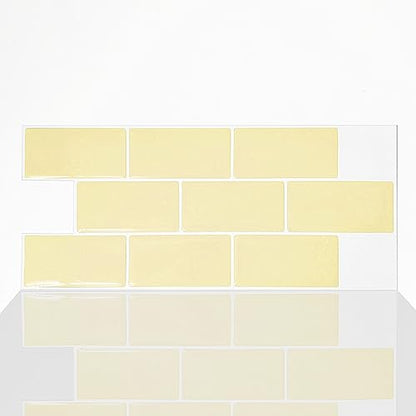 Alwayspon 10 Sheets Yellow Cream 3D Vinyl Backsplash Subway Sticker Peel and Stick, Self-Adhesive Wall Tile Transfer Wall Sticker Sheets for Kithchen Bathroom, 12x6inch - color: Dj106