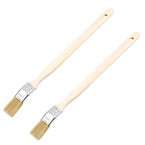 25mm/1 inch Brush Head Width Long Wood Handle Metal Ferrule Bent Paint Brush Radiator Brush Beige 704#(2Pcs) - size: 1inch