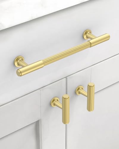 Brushed Gold Cabinet Knobs Drawer Pulls 10 Pack - color: Matte Gold, size: T-Knob
