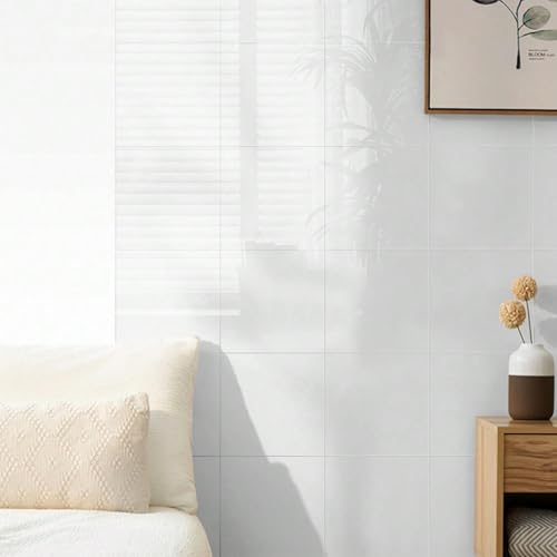 Chejiaye 10pcs Marble Peel and Stick Backsplash Waterproof Washroom Wall Panels, Peel and Stick Tile, PVC Foam Wall Panels for Kitchen,Pure White,Slightly Yellowish(Not Real Tile,11.8" x 11.8")