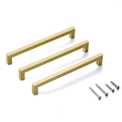 30 Pack 8 Inch Brass Cabinet Handles Brushed Gold Cabinet Pulls Square Drawer Pulls Cupboard Handles Modern Stainless Steel Kitchen Cabinet Hardware - color: Brushed Gold, size: 8 inch hole center (203mm)