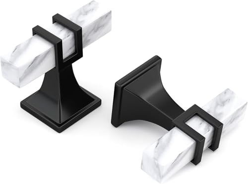 Haliwu 20 Pack Kitchen Cabinet Knobs Black and White Marble Grain Knobs - color: White Marble & Black, size: T-bar Knob