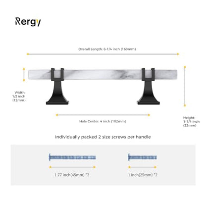Rergy 10 Pack Cabinet Handles, White Marble & Matte Black Pulls, 4" - color: White Marble & Black, size: 4 inch (102mm) Hole Center